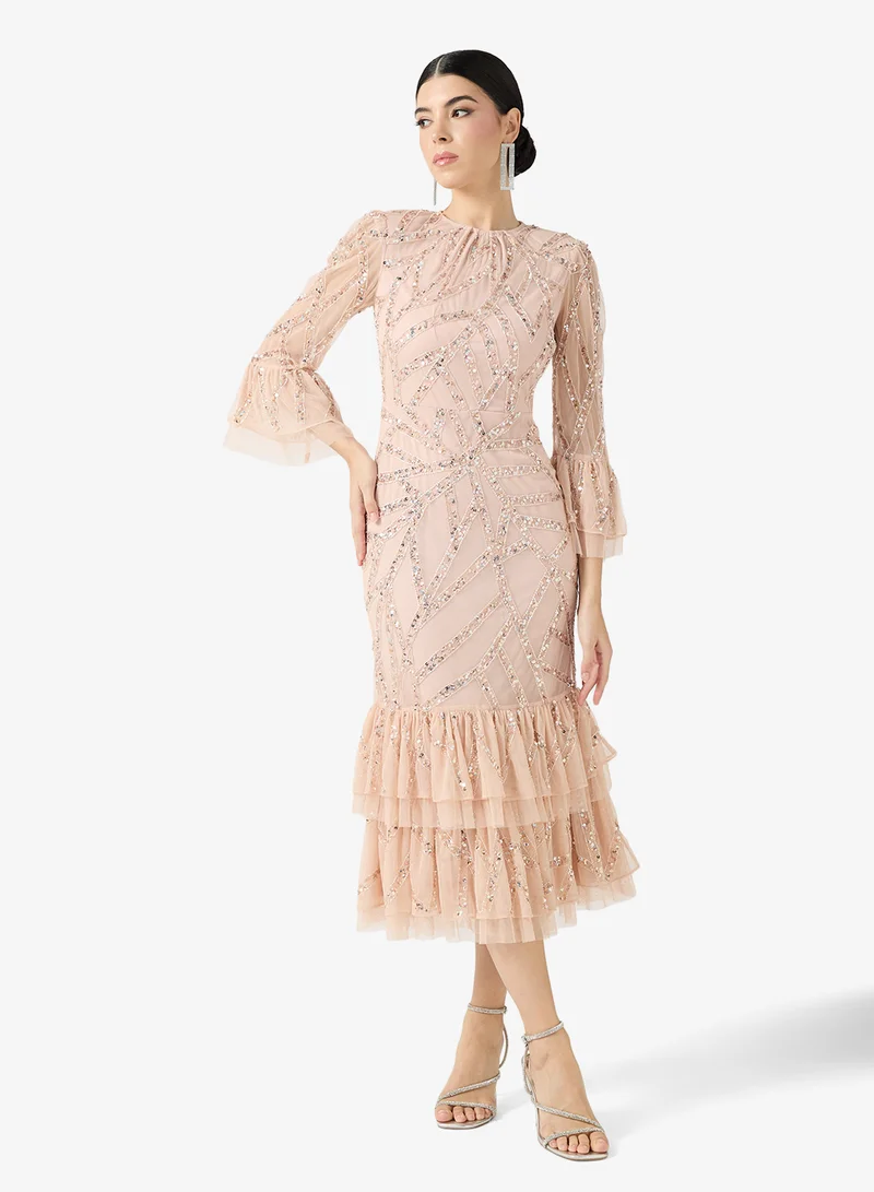 اميليا روز فستان ماكسي أنيق بياقة دائرية